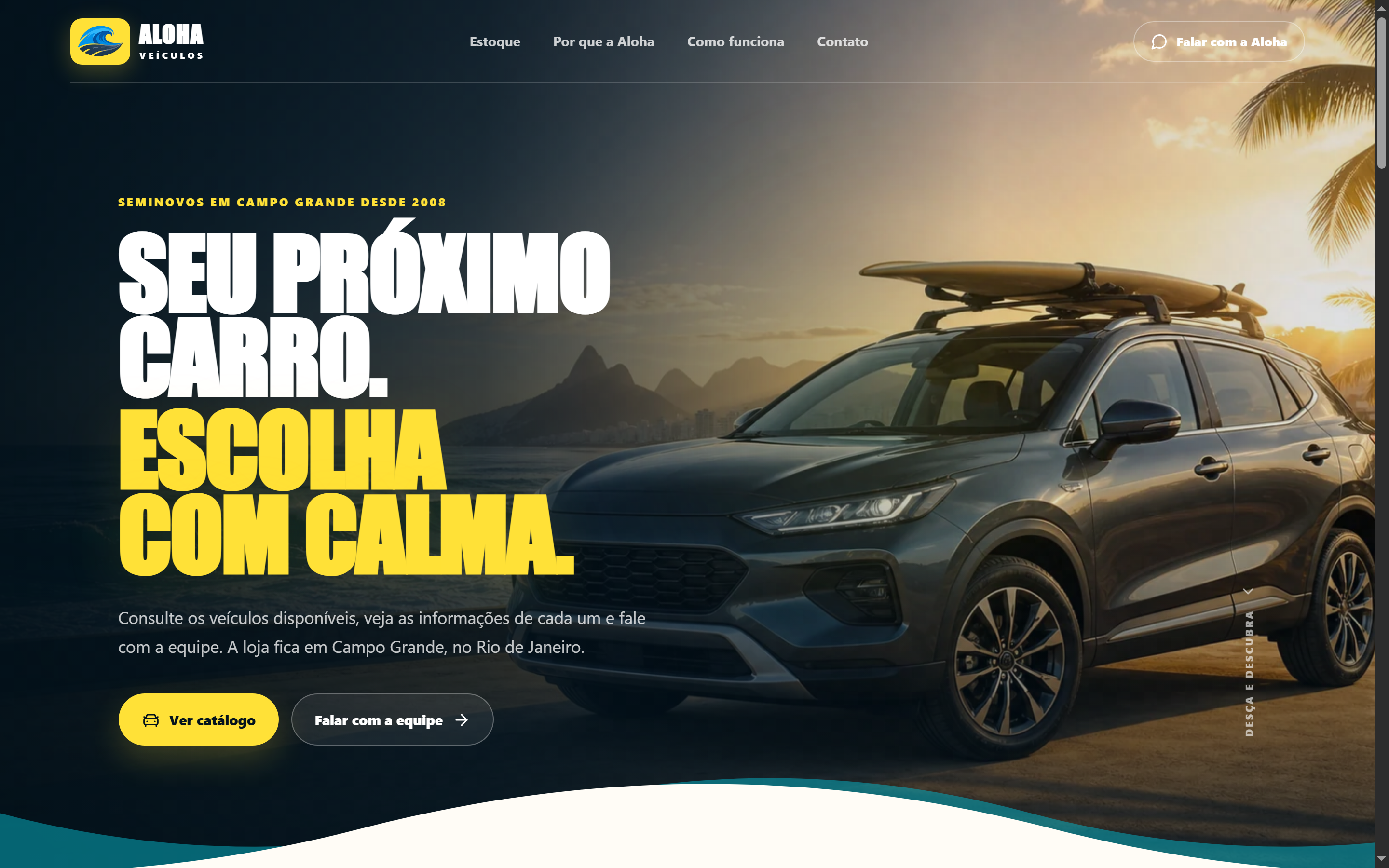Página inicial do site Aloha Veículos