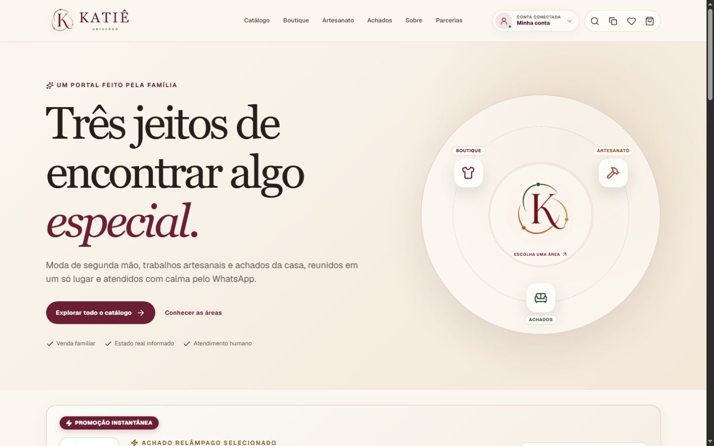 Página inicial da loja online Katiê Universo