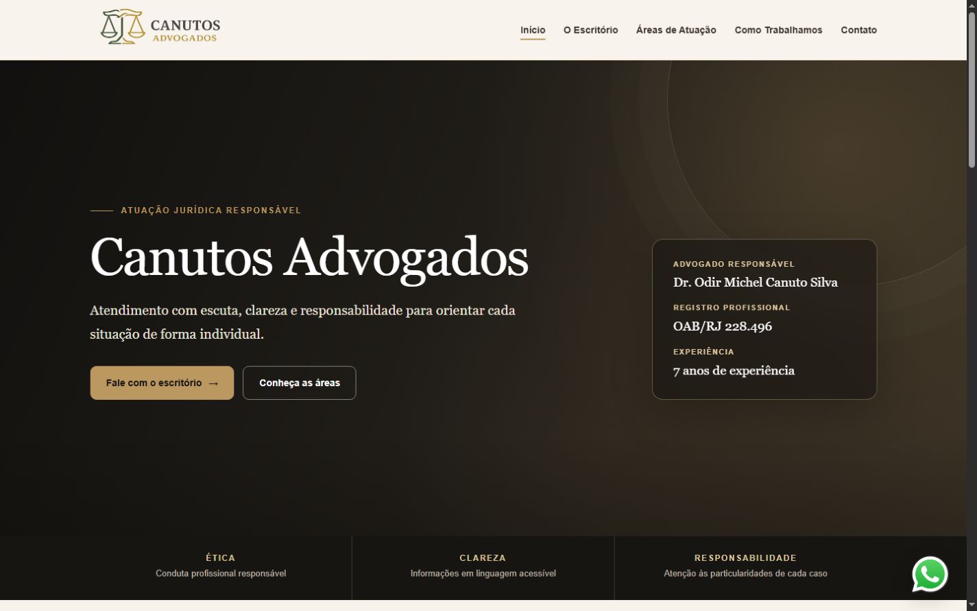 Página inicial do site Canutos Advogados