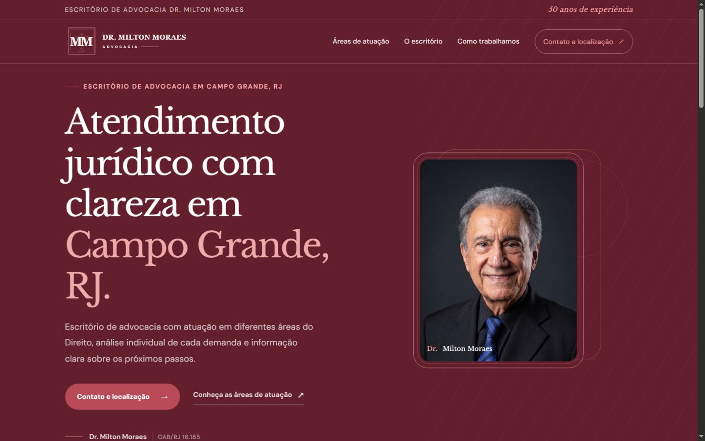 Página inicial do site Dr. Milton Moraes Advocacia